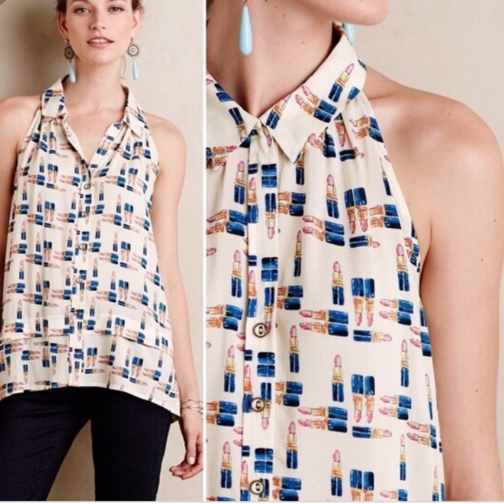 |Anthropologie| Maeve Lipstick Tank Button Blouse